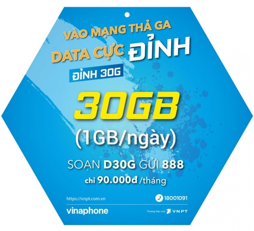 Gói 4G Vinaphone không giới hạn Đỉnh 30G D30G